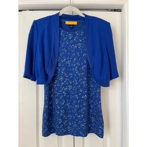 ST JOHN Royal Sweater Shrug and Embellished Top Set Sz S